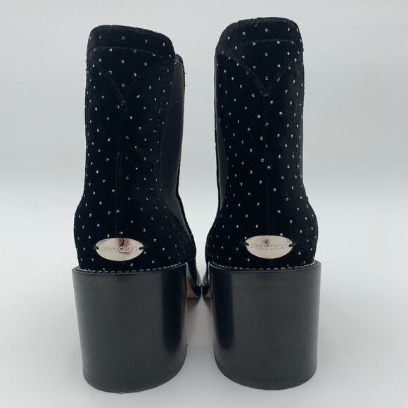 Jimmy Choo Merril Bootie Ankle Boots EU 37.5 US 7 Black Velvet Crystals Bougie - Picture 4 of 11